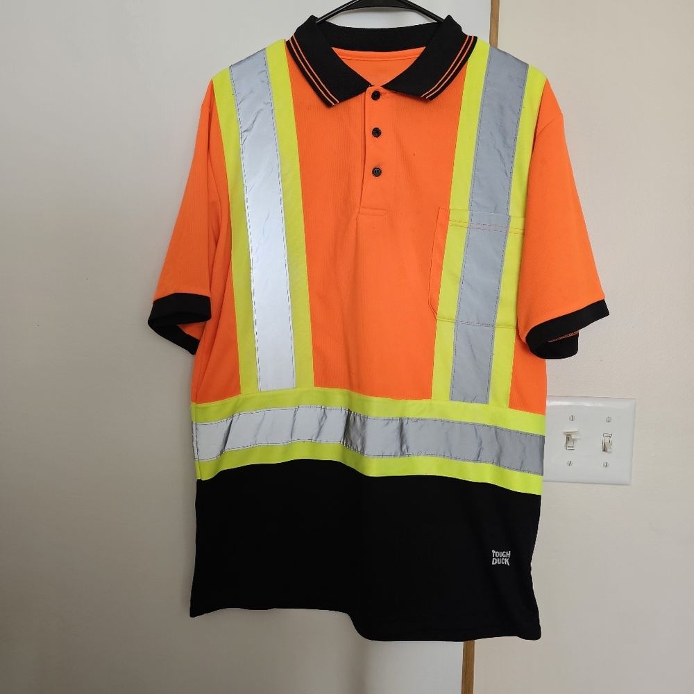 Tough Duck Men's Short Sleeve Polo Class 2 Hi Vis Collar Orange Safety Shirt S